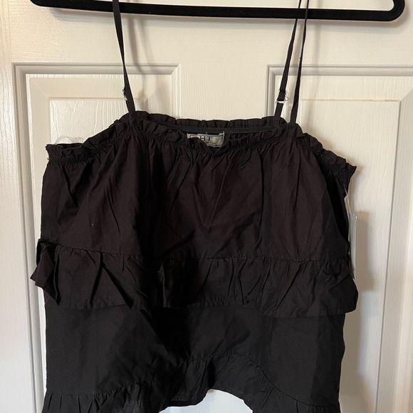 HT 360 Black Tiered Ruffle Tank L Cotton Adjustable Straps - Picture 2 of 4